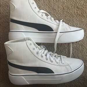 Puma White High-Top Sneakers with Black Stripe platform